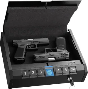 Gun Safe for Pistols - Biometric Gun Safe for Handgun, Quick-Access Gun Lock with Fingerprint Identification or Key Pad, Firearm Storage Home Bedside Nightstand Car