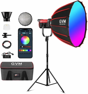 GVM RGB 300W Video Light Kit with Parabolic Softbox and Stand, Photography Lighting for Camera Studio Recording with Bowen Mount, COB Film Light with APP&DMX, Aluminum Alloy, 2000-10000K, CRI 97 