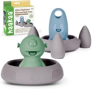 Haakaa Squeeze Alien Explorers Baby Bath Toys, Food Grade Silicone Toddler Bath Toys for Bathtubs/Swimming Pools/Beaches, Detachable Mold Free Floating Tub Toys for Kids Ages 1-3 (Tympani Rocket)