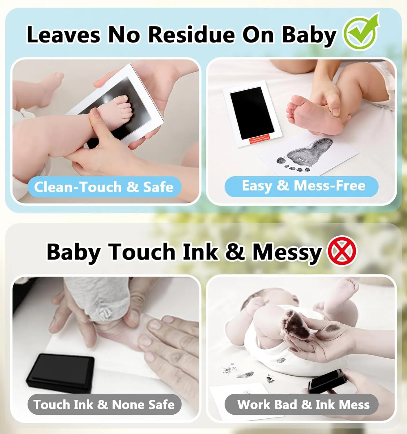 Hand and Footprint Kit,Inkless Handprint Kit with 2 Safe Clean-Touch Ink Pads and a Wooden Baby Picture Frame Gifts for New Parents, Shower Gift-Black