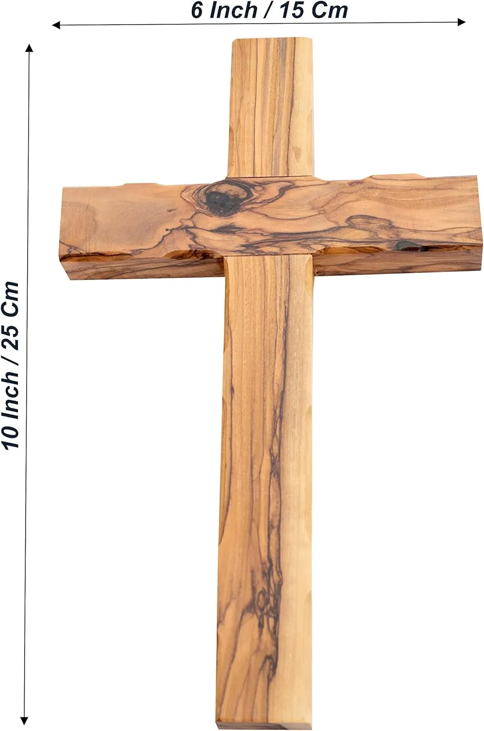Hand Made Olive Wood Cross (Plain 10 Inch) - Wall Hanging Art Décor Straight Simple Wooden Cross, Flat Solid Cross From Jerusalem Where Jesus Crucified and Rose on the 3rd Day-By Olive Wood Gifts Shop