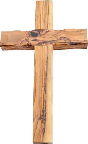 Hand Made Olive Wood Cross (Plain 10 Inch) - Wall Hanging Art Décor Straight Simple Wooden Cross, Flat Solid Cross From Jerusalem Where Jesus Crucified and Rose on the 3rd Day-By Olive Wood Gifts Shop