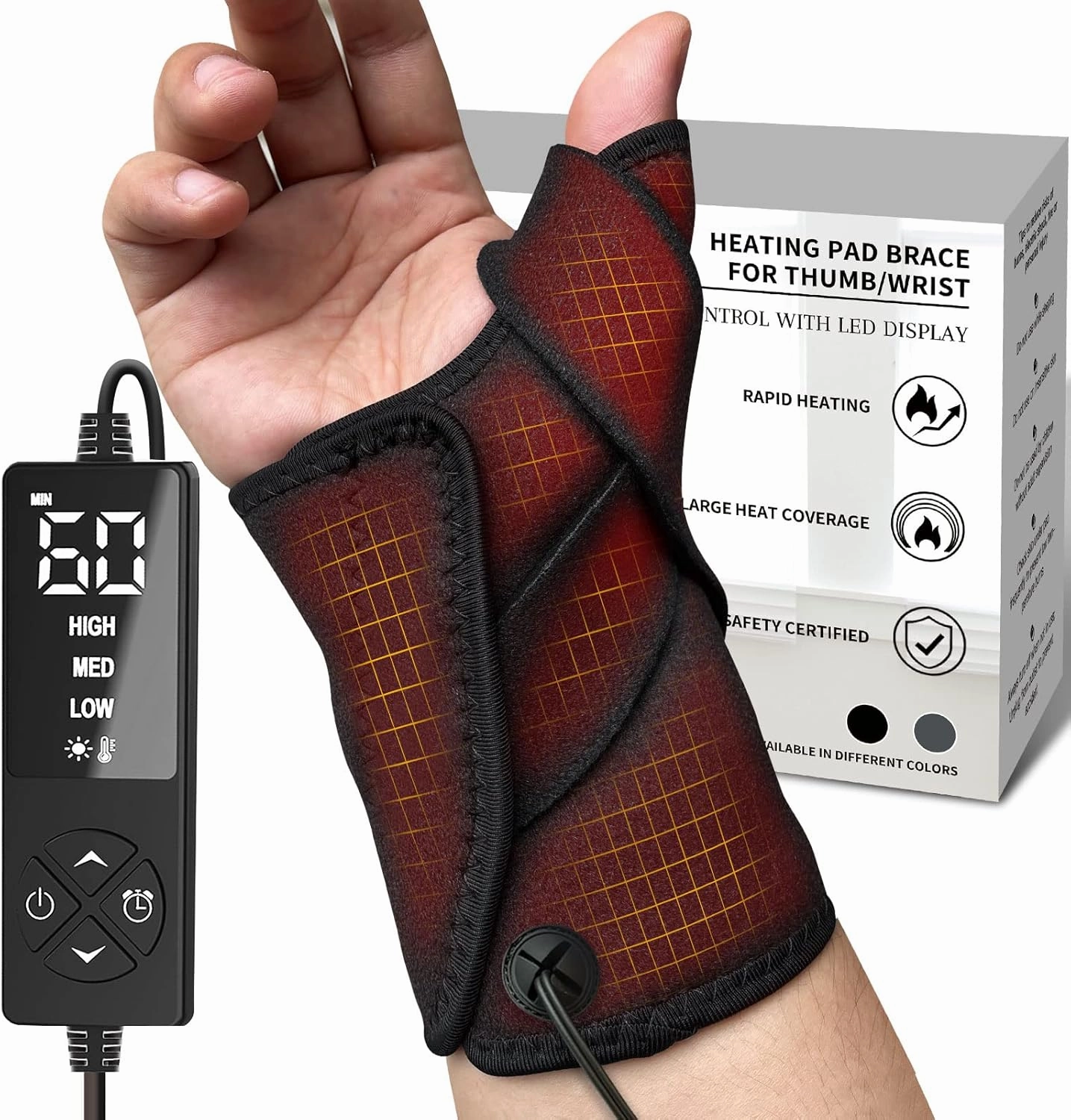 Hand Heating Pad for CMC Joint Thumb Arthritis, Heated Wrap Brace Splint Provides Support and Compression for Right Left Hand. Helps Men Women with Carpal Tunnel Relief, Wrist Pain, Tendonitis