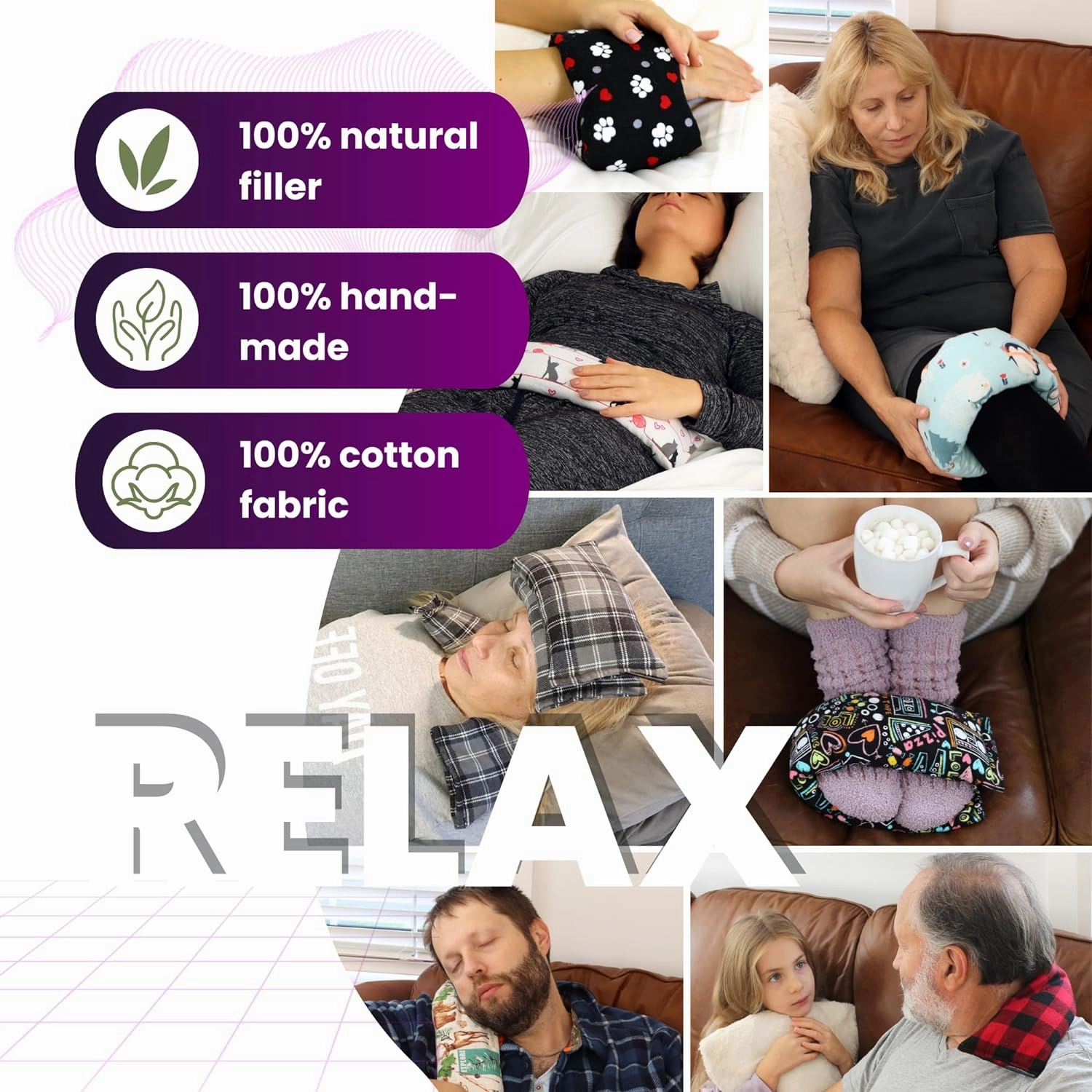 HARTI Microwave Heating Pad for Pain Relief, Microwavable Moist Heat Pack for Cramps, Neck, Shoulders, Knee, Muscles, Joints, Back Pain, Bean Bag Warm Compress (Option 27, 20 x 5 inches)