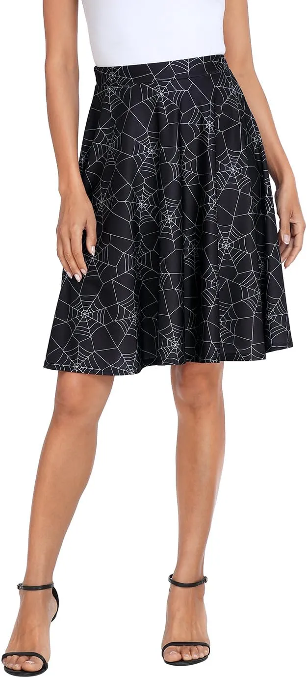 HDE Skirts for Women - Midi Skirt Skater Skirt Knee Length High Waist Fun Prints