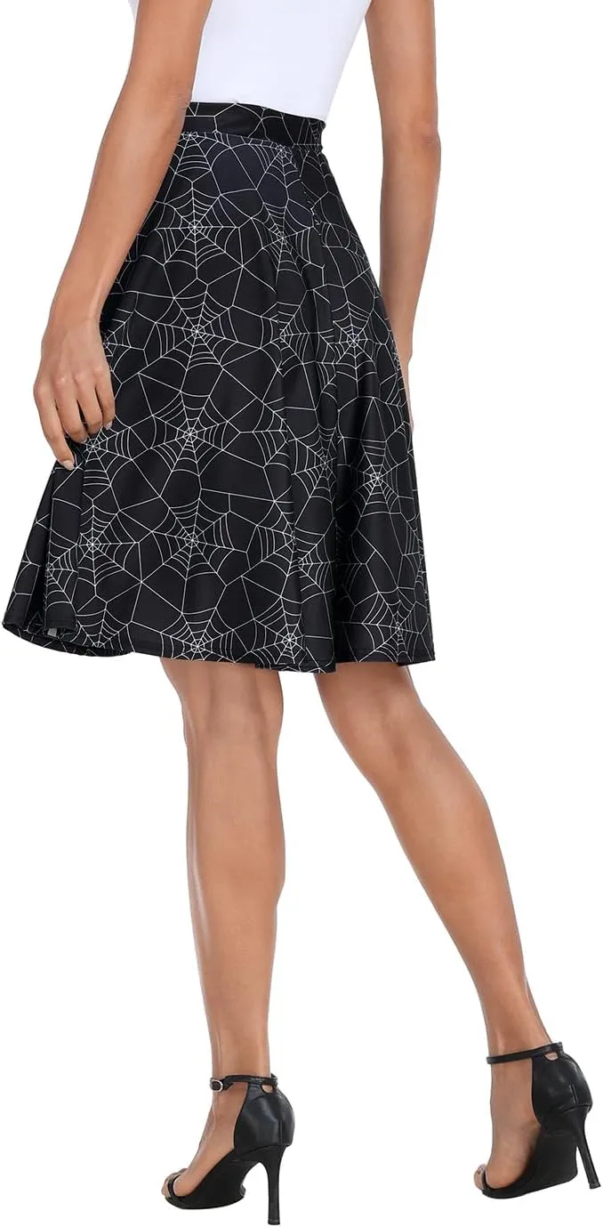 HDE Skirts for Women - Midi Skirt Skater Skirt Knee Length High Waist Fun Prints