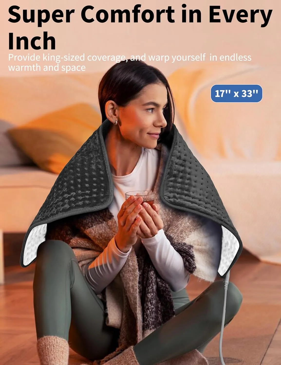 Heating Pad for Back, Large Heating Pads XL 17''x33'' for Pain Cramps Relief, Extra Long XXL Electric Heat Pad for Full Body 6 Temp. Settings, Moist Dry Heat, 2H Auto Shut-Off, Gifts for Women Mom Men