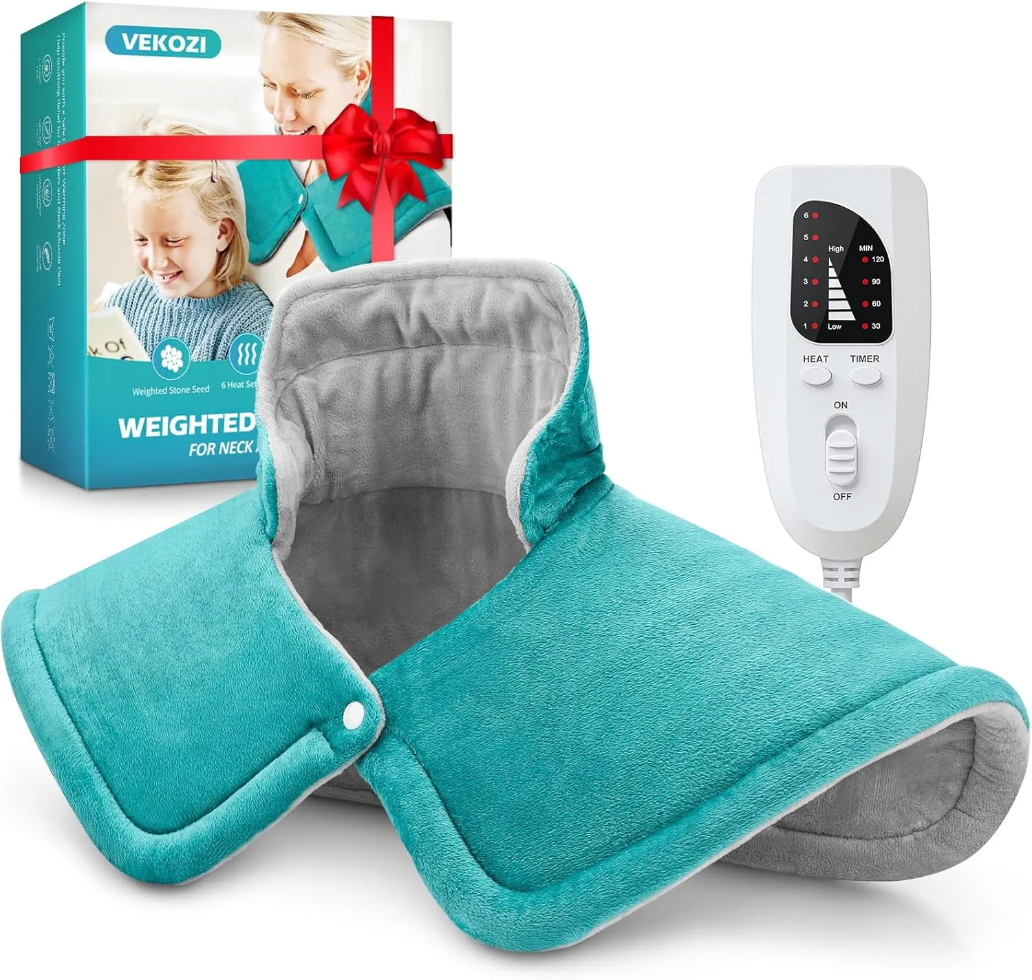 Heating Pad for Neck and Shoulders and Back, Birthday Gifts for Women Mom Her Grandma, Mothers Day Gifts for Mom Wife, Weighted Neck and Shoulder Heating Pads, 6 Heat Settings 4 Auto-Off,17"x23" Blue