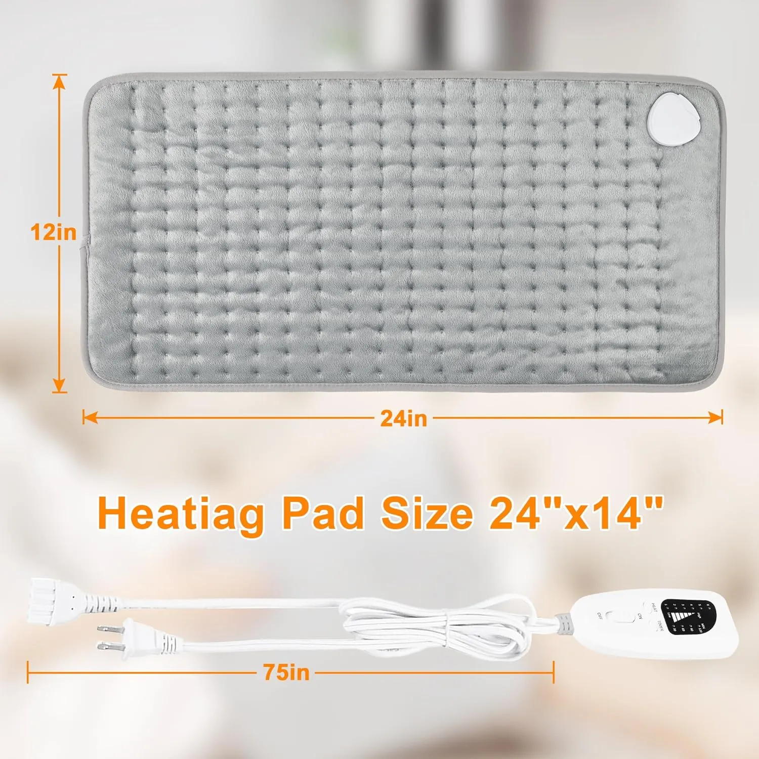 Heating Pad,Electric Heating Pads for Back,Neck,Abdomen,Fathers Day Dad Gifts,Moist Heating Pad for Shoulder,Knee,Arms,Legs,Dry/Moist Heat & Auto Shut Off,Birthday Gifts for Men(Light Gray, 24''×12'')