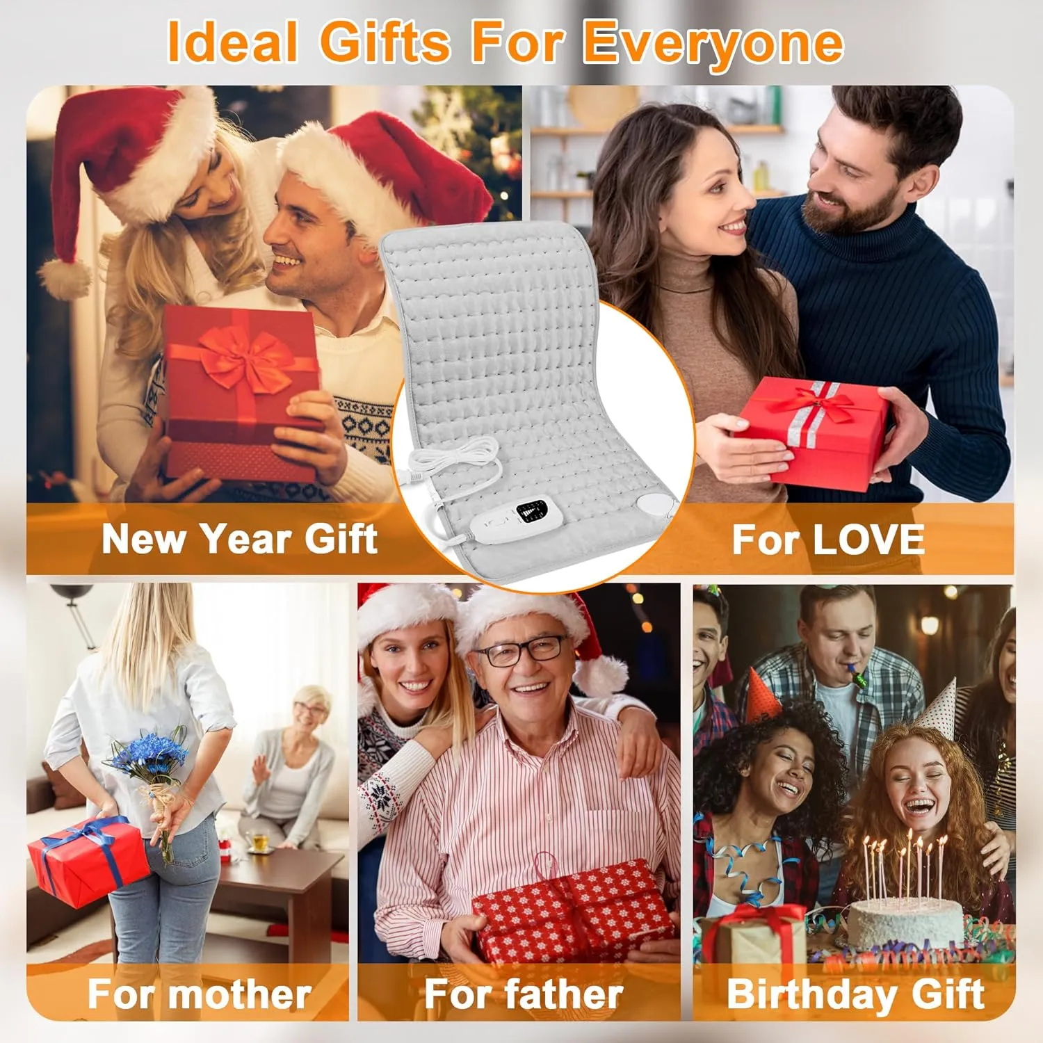 Heating Pad,Electric Heating Pads for Back,Neck,Abdomen,Fathers Day Dad Gifts,Moist Heating Pad for Shoulder,Knee,Arms,Legs,Dry/Moist Heat & Auto Shut Off,Birthday Gifts for Men(Light Gray, 24''×12'')