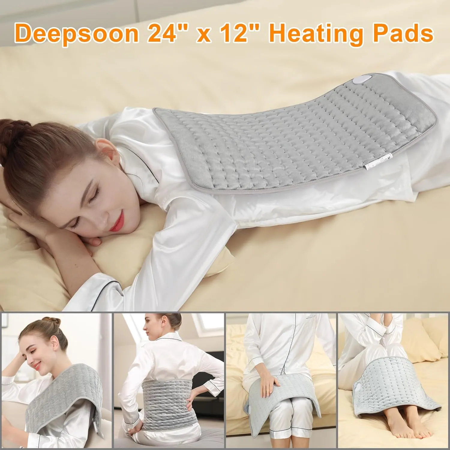 Heating Pad,Electric Heating Pads for Back,Neck,Abdomen,Fathers Day Dad Gifts,Moist Heating Pad for Shoulder,Knee,Arms,Legs,Dry/Moist Heat & Auto Shut Off,Birthday Gifts for Men(Light Gray, 24''×12'')