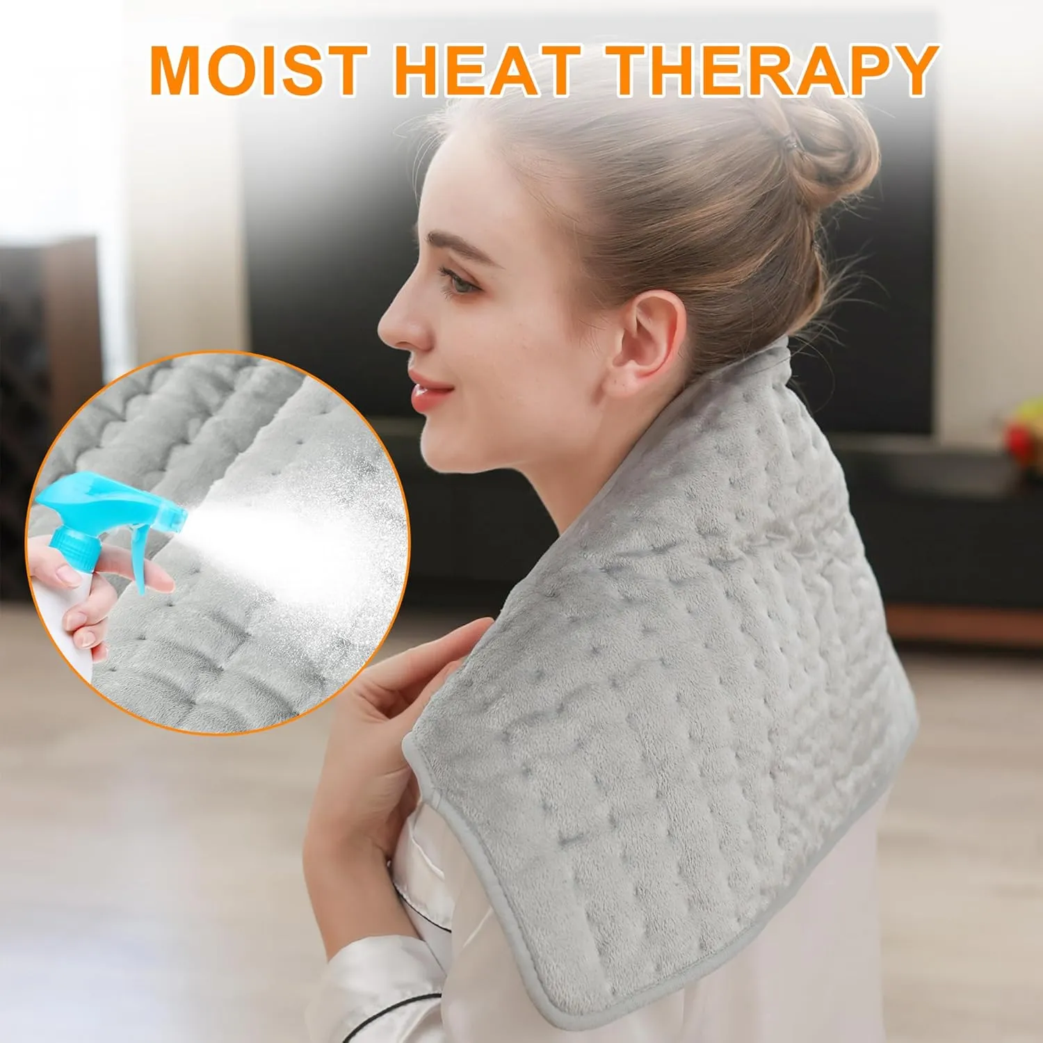 Heating Pad,Electric Heating Pads for Back,Neck,Abdomen,Fathers Day Dad Gifts,Moist Heating Pad for Shoulder,Knee,Arms,Legs,Dry/Moist Heat & Auto Shut Off,Birthday Gifts for Men(Light Gray, 24''×12'')