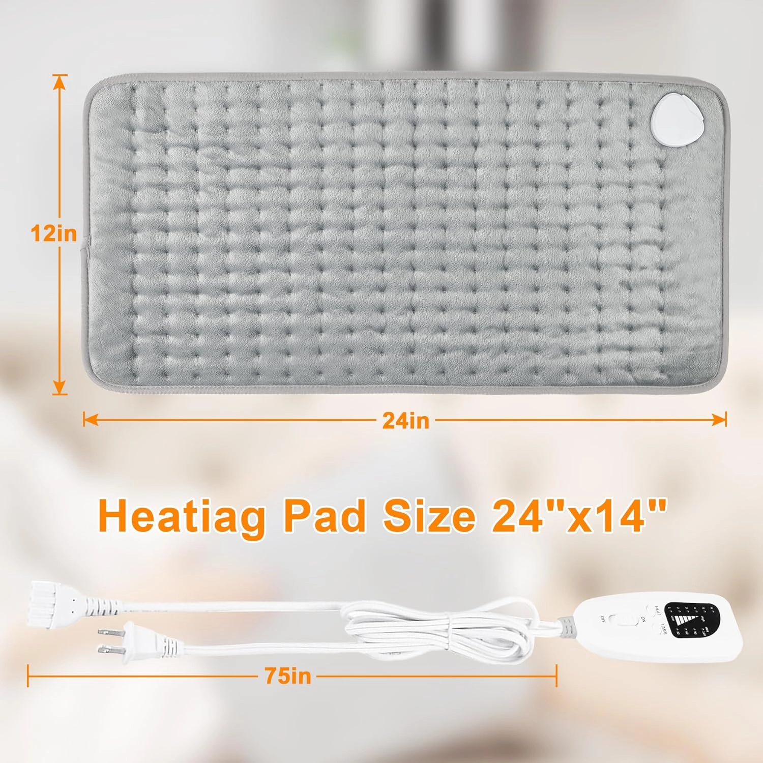 Heating Pad,Electric Heating Pads for Back,Neck,Abdomen,Mothers Day Gift,Moist Heating Pad for Shoulder,Knee,Arms and Legs,Dry/Moist Heat & Auto Shut Off,Birthday Gifts for Men(Light Gray, 24''×12'')