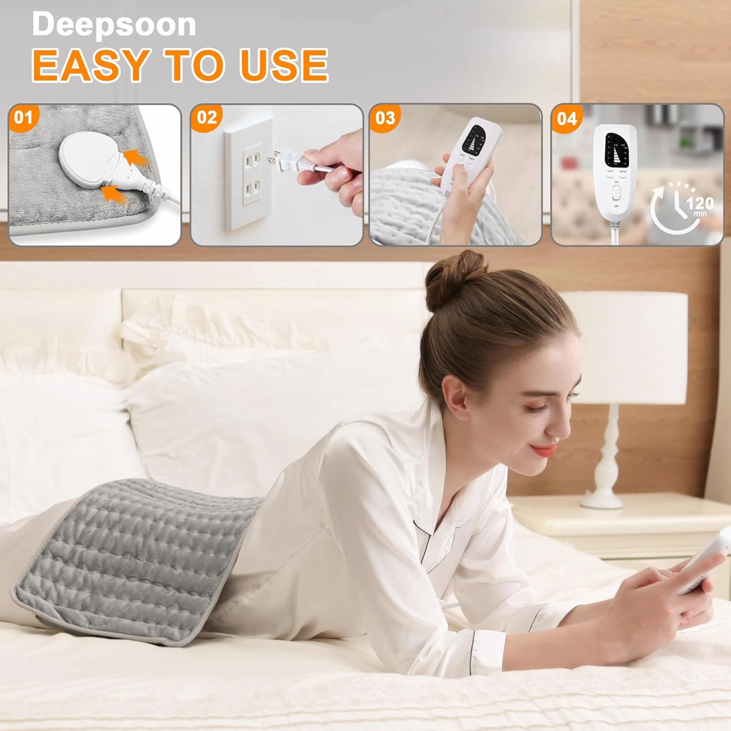 Heating Pad,Electric Heating Pads for Back,Neck,Abdomen,Mothers Day Gift,Moist Heating Pad for Shoulder,Knee,Arms and Legs,Dry/Moist Heat & Auto Shut Off,Birthday Gifts for Men(Light Gray, 24''×12'')
