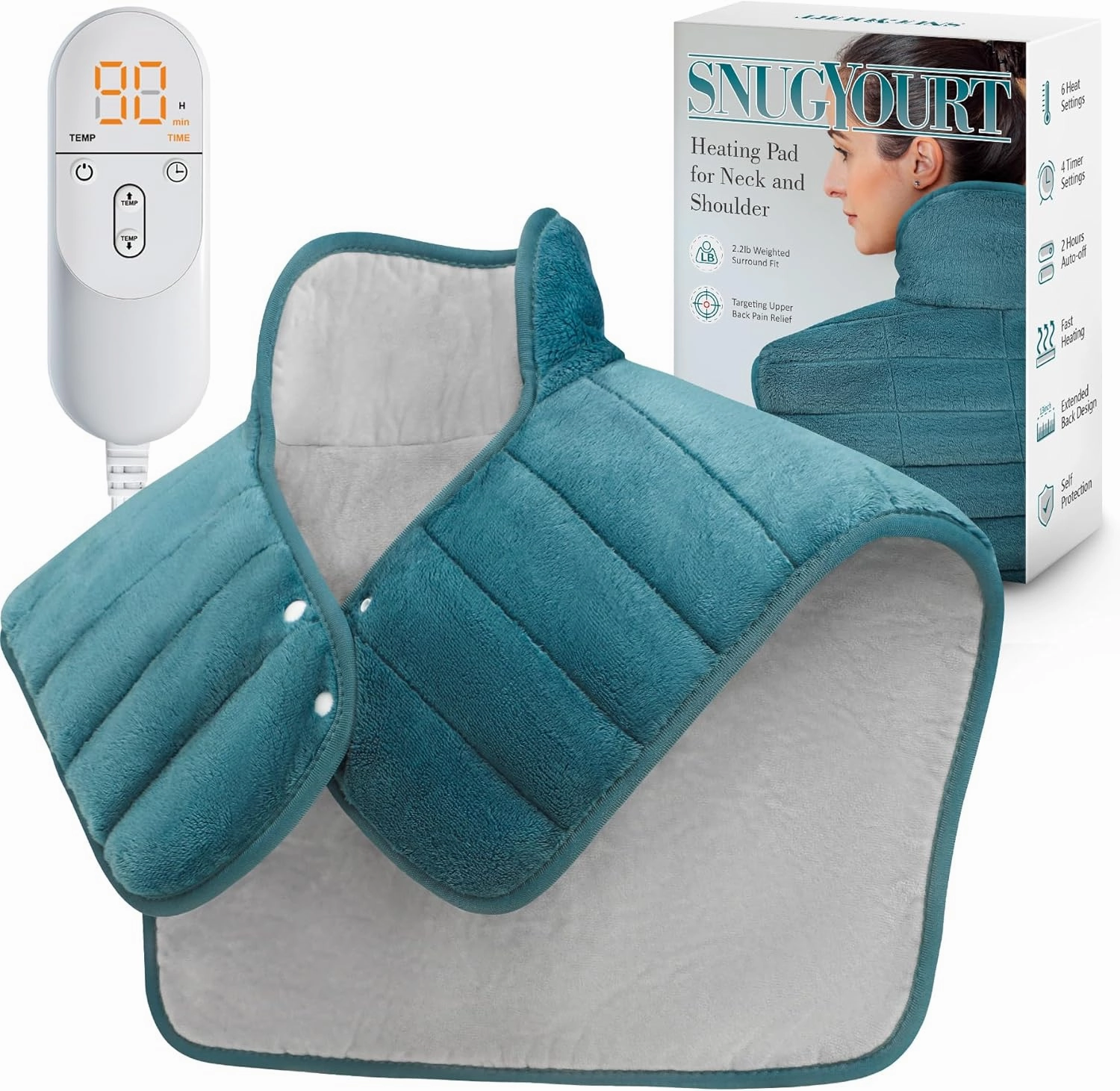 Heating Pad for Neck and Shoulders and Back, Fathers Day Dad Gifts, 24 x 23 XL Large Heat Wrap for Pain Relief, 2.2lb Weighted, 6 Heat Settings, 4 Timers, Birthday Presents for Mom Women, Blue