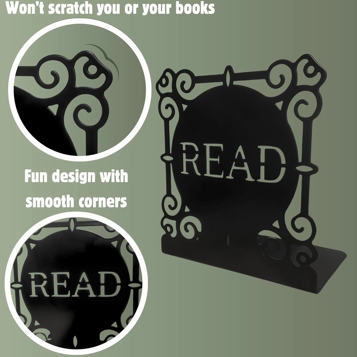 Heavy Duty Bookends - Black - Set of 2 Book Ends for Heavy Books- with Non-Slip Padded Base Protection- Creative Bookends Withstand Scratches and Marks- for Thick Books, Shelves, Binders