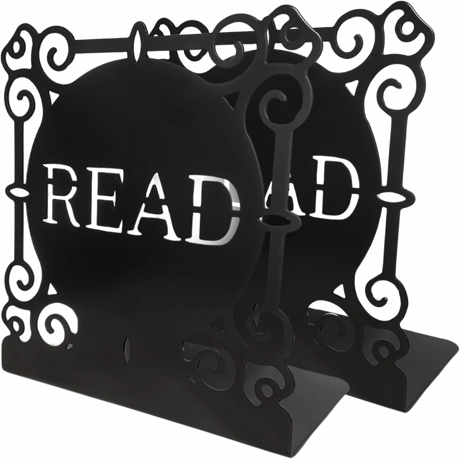 Heavy Duty Bookends - Black - Set of 2 Book Ends for Heavy Books- with Non-Slip Padded Base Protection- Creative Bookends Withstand Scratches and Marks- for Thick Books, Shelves, Binders