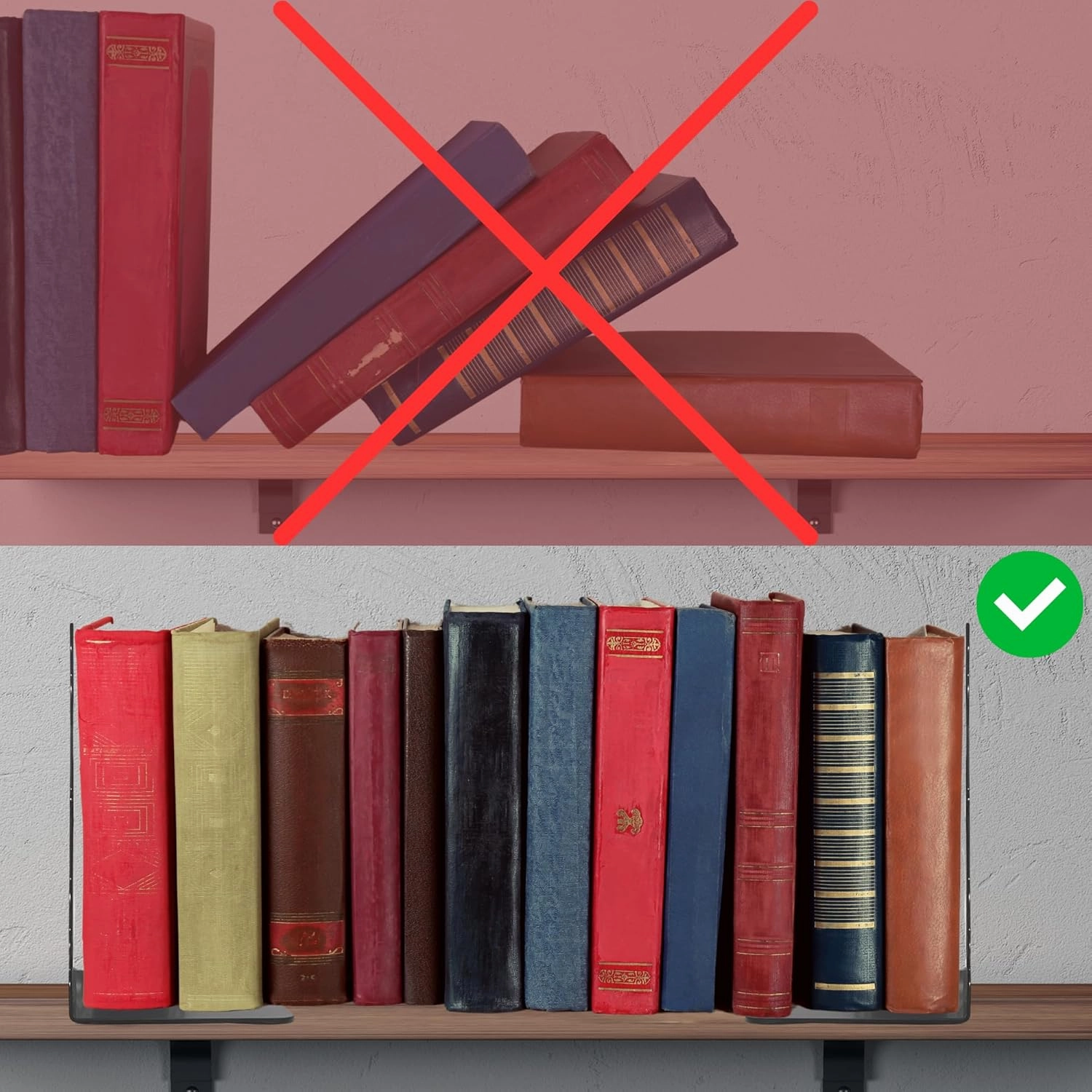Heavy Duty Bookends - Black - Set of 2 Book Ends for Heavy Books- with Non-Slip Padded Base Protection- Creative Bookends Withstand Scratches and Marks- for Thick Books, Shelves, Binders