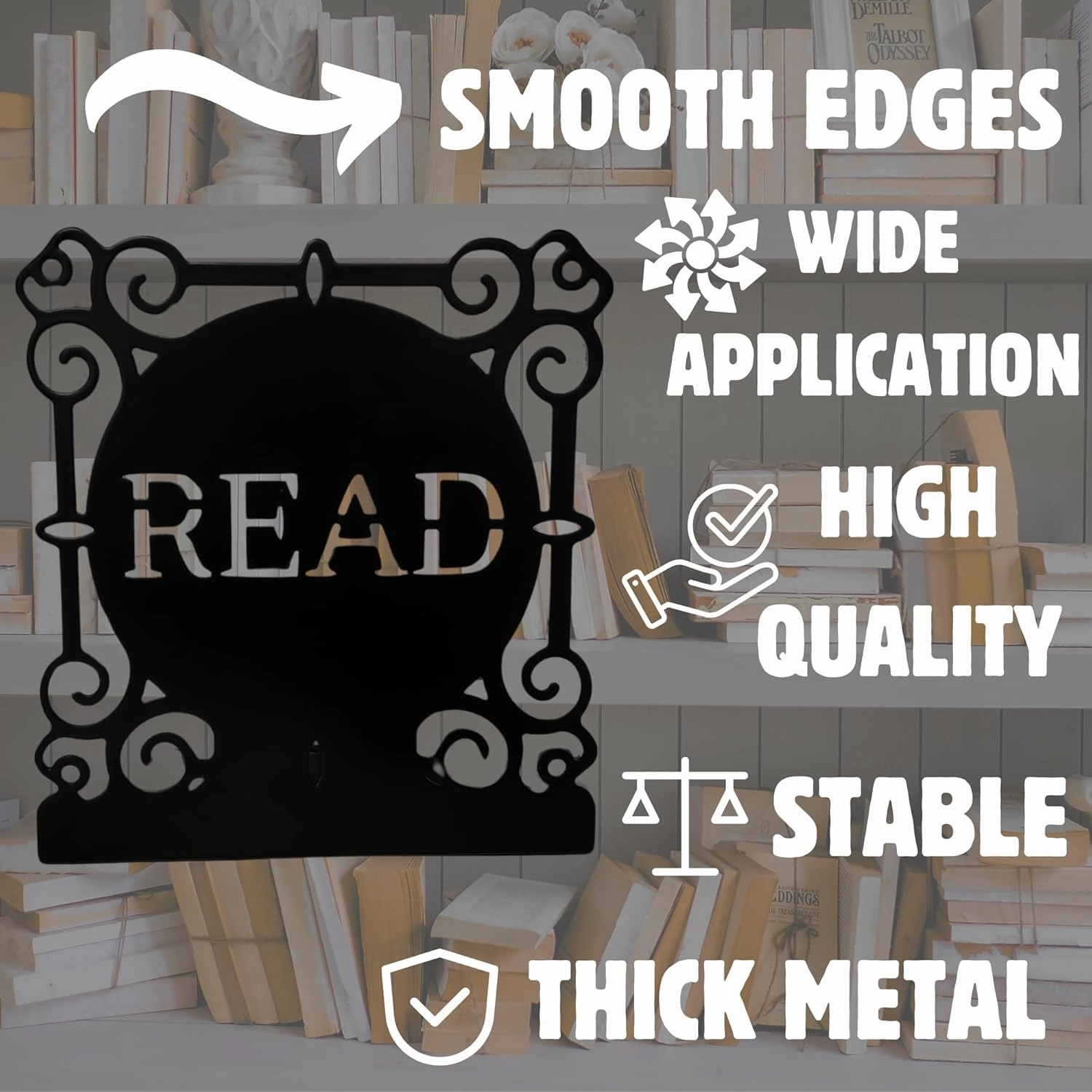 Heavy Duty Bookends - Black - Set of 2 Book Ends for Heavy Books- with Non-Slip Padded Base Protection- Creative Bookends Withstand Scratches and Marks- for Thick Books, Shelves, Binders