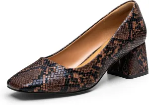 Heel The World Women's Pumps,Low Chunky Block Heels,Square Toe Patent Women Dress Shoes for Party Office