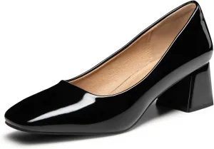 Heel The World Women's Pumps,Low Chunky Block Heels,Square Toe Patent Women Dress Shoes for Party Office
