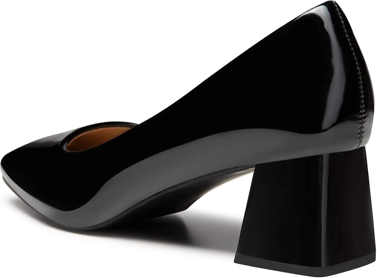 Heel The World Women's Pumps,Low Chunky Block Heels,Square Toe Patent Women Dress Shoes for Party Office