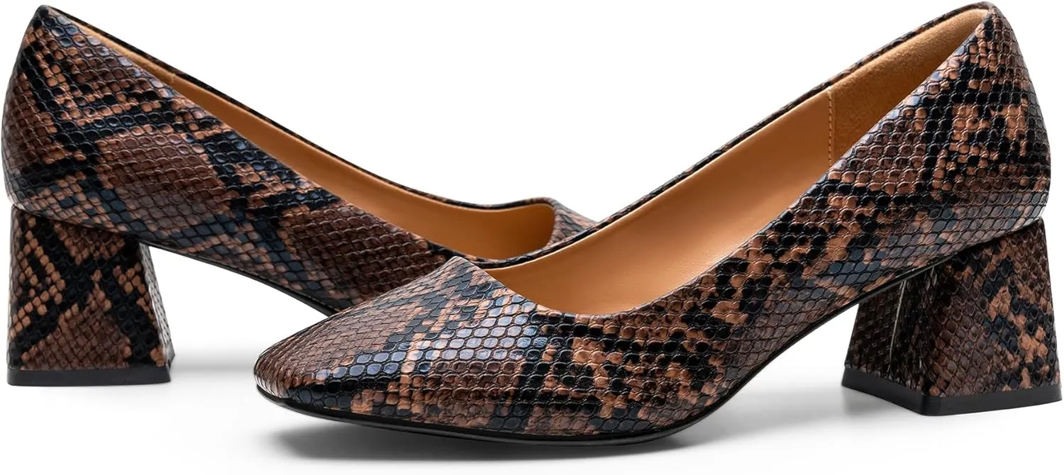 Heel The World Women's Pumps,Low Chunky Block Heels,Square Toe Patent Women Dress Shoes for Party Office