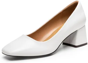 Heel The World Women's Pumps,Low Chunky Block Heels,Square Toe Patent Women Dress Shoes for Party Office