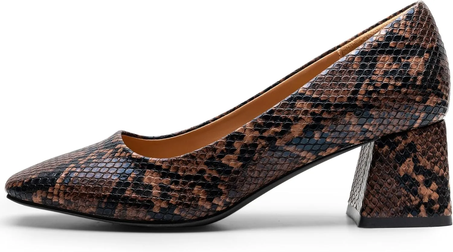 Heel The World Women's Pumps,Low Chunky Block Heels,Square Toe Patent Women Dress Shoes for Party Office