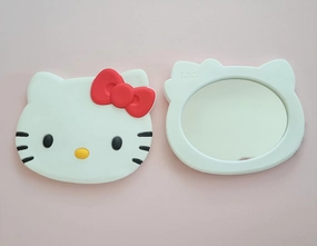 HelloKittyFriends Sanrio Hello Kitty Die-Cut Compact Travel Tabletop Mount Handy Mirror 1pc (Pink or Red)