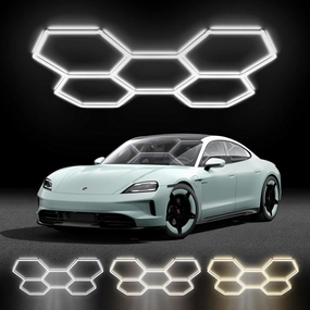 Hexagon LED Shop Lights with 3 Color Temperatures (6500K/4000K/3000K), 192W 23040LM Garage Ceiling Lights, Hardwire or Plug-in, IP62 Waterproof, Flicker-Free, Expandable DIY Design, 5 Grids
