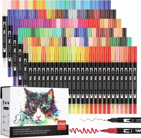 hhhouu 150 Colors Dual Tip Brush Pens Art Markers Set, Fine Tip Markers for Adult Coloring, Bullet Journals, Drawing, Lettering Calligraphy HO-150B