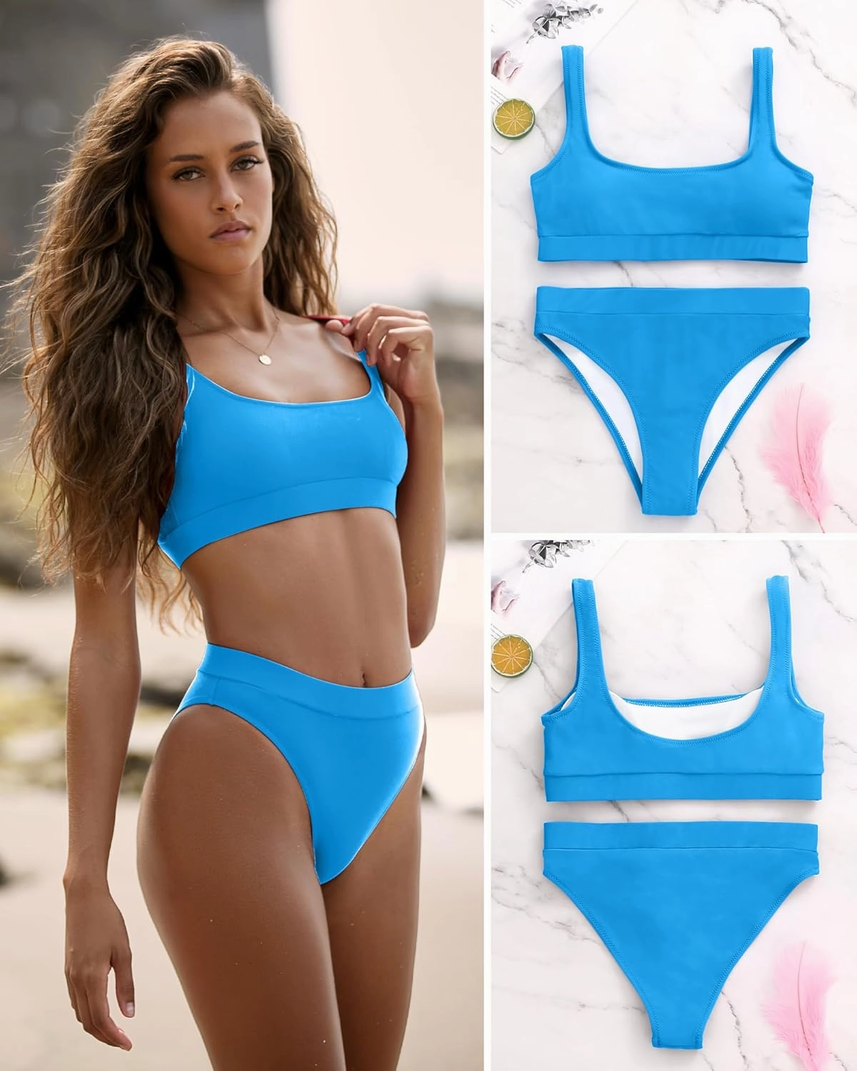 High Waisted Bikini for Women Tummy Control Bottoms Push Up Crop Top Swimsuit 2 Piece High Cut Teens Girls Bathing Suits