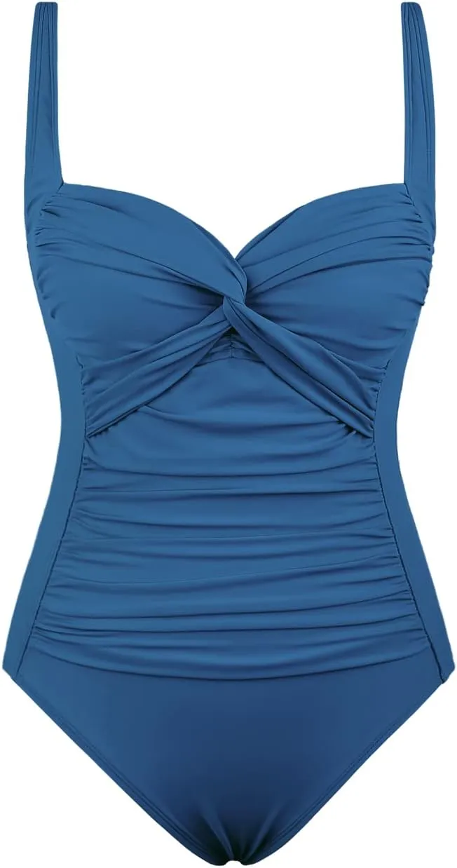 Hilor Women's Tummy Control One Piece Swimsuits Front Twist Bathing Suits Slimming Monokini Swimwear