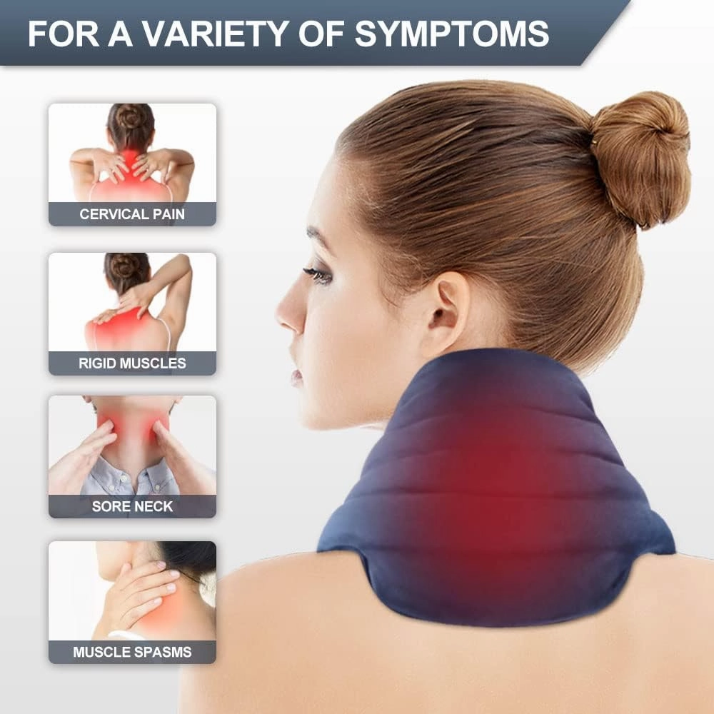 Hilph Extra-Wide & Longer Neck Wrap Microwavable Heating Pad for Neck and Shoulder Pain Relief, Blue Fabric with Removable Cover Snap Button Design