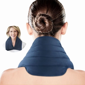 Hilph Extra-Wide & Longer Neck Wrap Microwavable Heating Pad for Neck and Shoulder Pain Relief, Blue Fabric with Removable Cover Snap Button Design