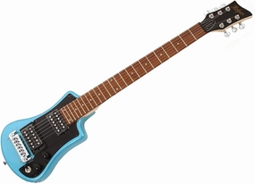 Hofner Deluxe Shorty Electric Travel Guitar Blue W/Gig Bag