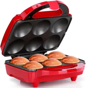 Holstein Housewares - Non-Stick Cupcake Maker, Red - Makes 6 Cup Cakes, Muffins, Cinnamon Buns, and more