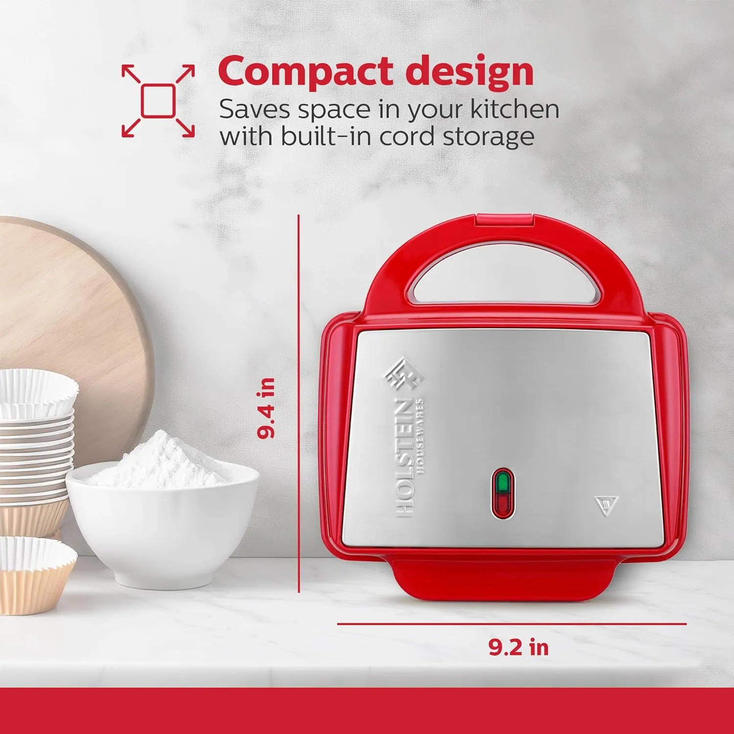 Holstein Housewares - Non-Stick Cupcake Maker, Red - Makes 6 Cup Cakes, Muffins, Cinnamon Buns, and more