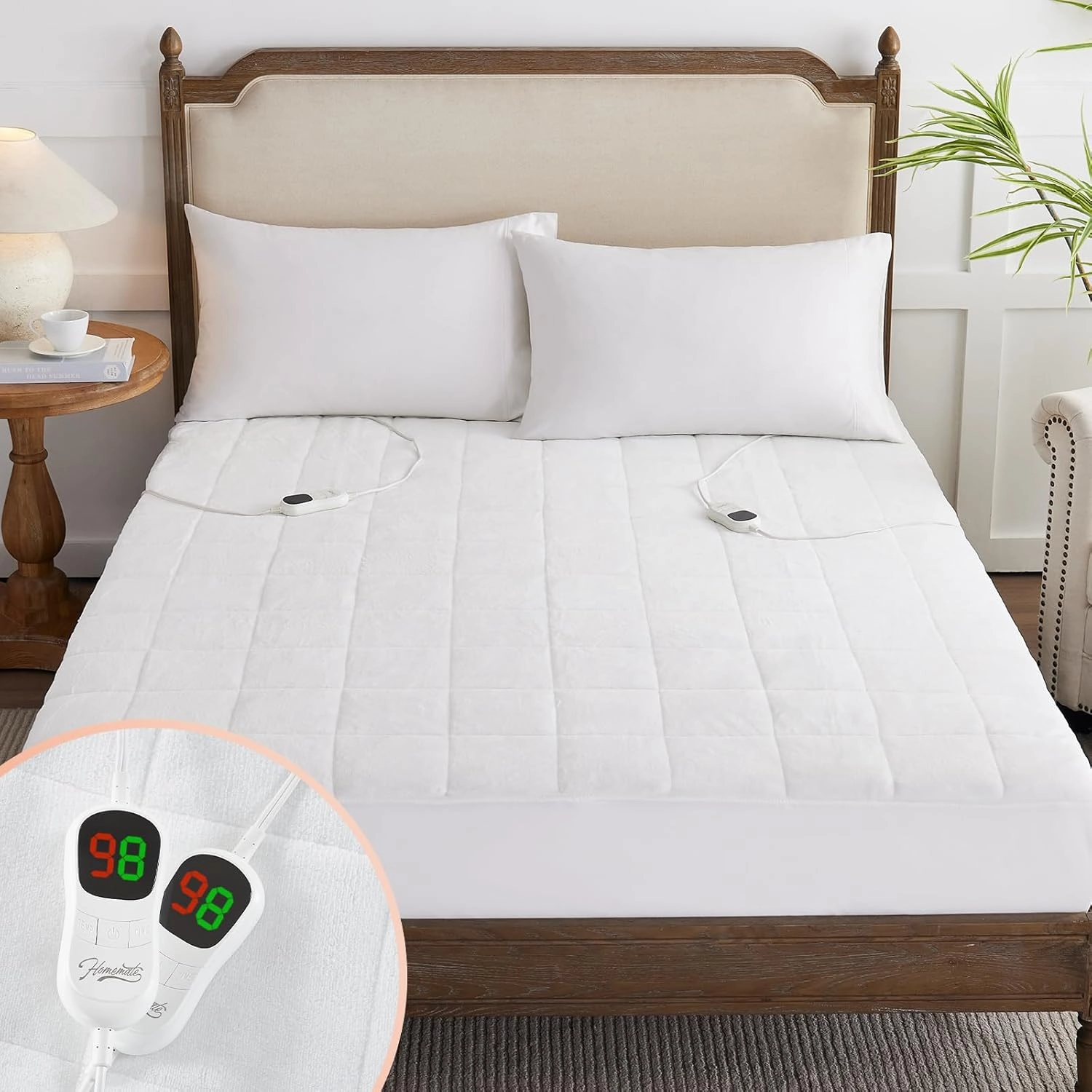 Homemate Heated Mattress Pad California King Size, 5 Heated Setting Coral Fleece Electric Mattress Pad King, Bed Warmer with Dual Controller & Auto Off 10 Hours, Fit Up to 21 Inch, 84"x72"
