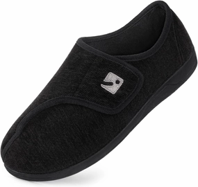 HomeTop Men's Adjustable Chenille Slippers Wide Soft Comfy Non-slip Indoor House Shoes