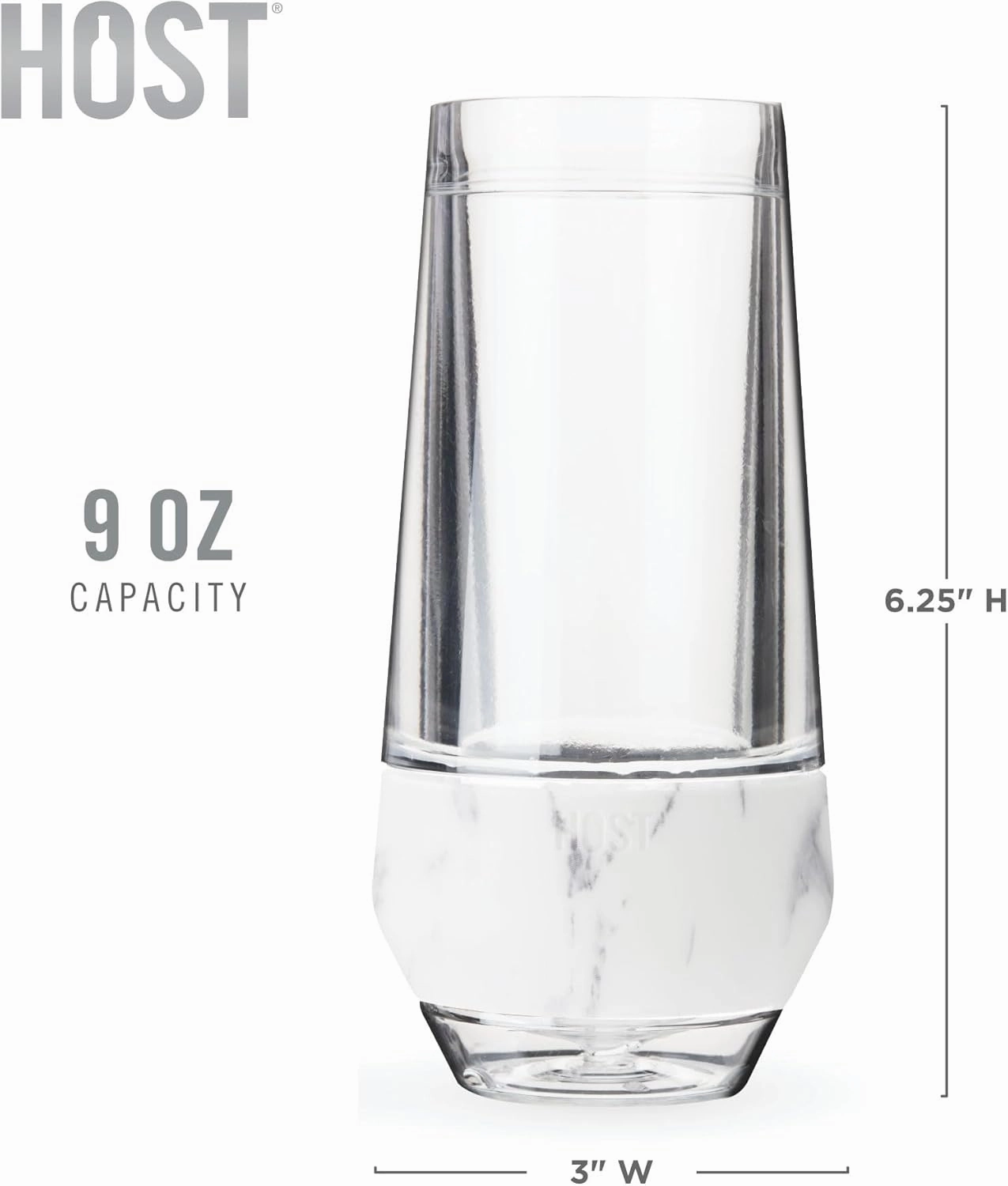 Host Champagne Freeze Stemless Chilling Wine Glasses, 9oz Set of 2, Freezer Cooling Cups, Insulated Flute Gifts for Women, For Mimosas, Prosecco and Bubbly, Marble