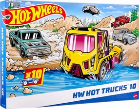 Hot Wheels 10-Pack, Set of 10 Toy Trucks in 1:64 Scale, Mix of Officially Licensed & Unlicensed Pick-Ups, Rescue or Semis (Styles May Vary)