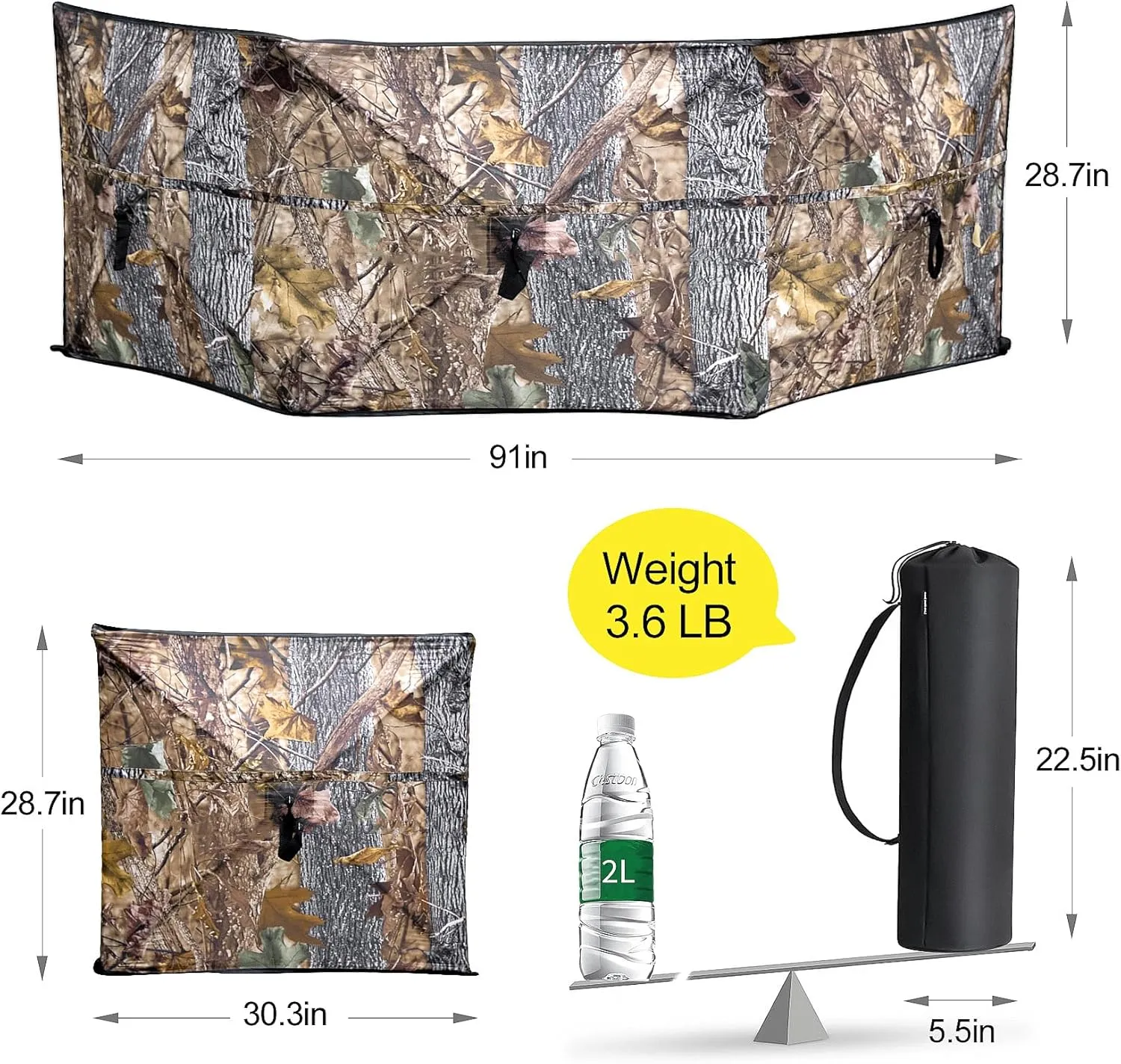 Hunting Blind for Turkey Pop Up Ground Blind Portable & Silent 3-Panel Hunting Ground Blinds for Deer Duck Turkey Hunting