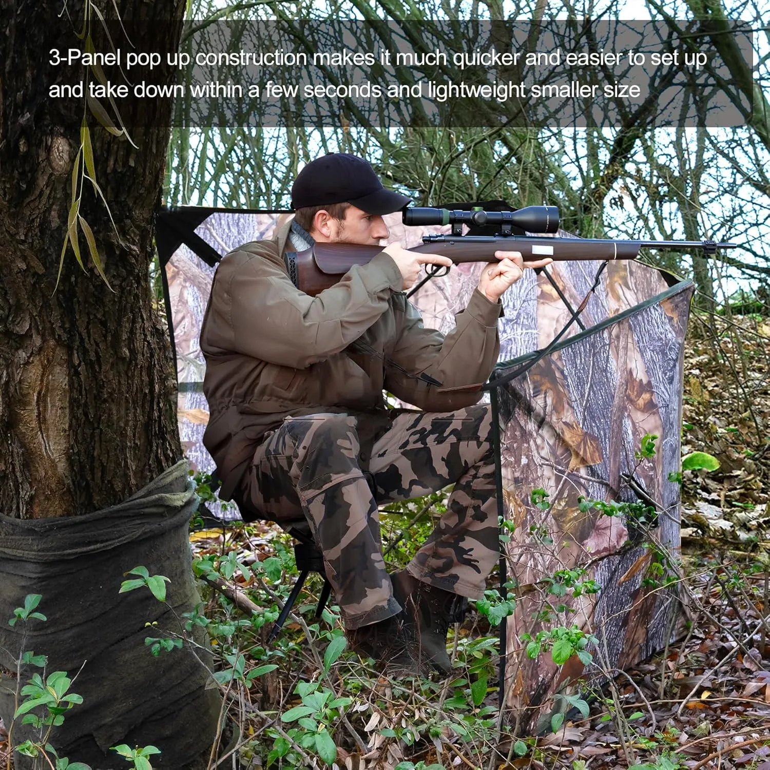 Hunting Blind for Turkey Pop Up Ground Blind Portable & Silent 3-Panel Hunting Ground Blinds for Deer Duck Turkey Hunting