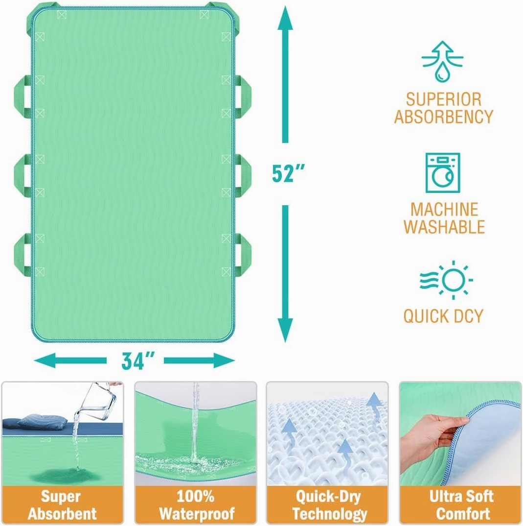 iCOVER 34"x52" Positioning Bed Pad with Reinforced Handles, Waterproof & Reusable Multipurpose Transfer Sheet for Turning, Lifting and Repositioning, Patients/Elderly Moving Pad for Home & Hospital
