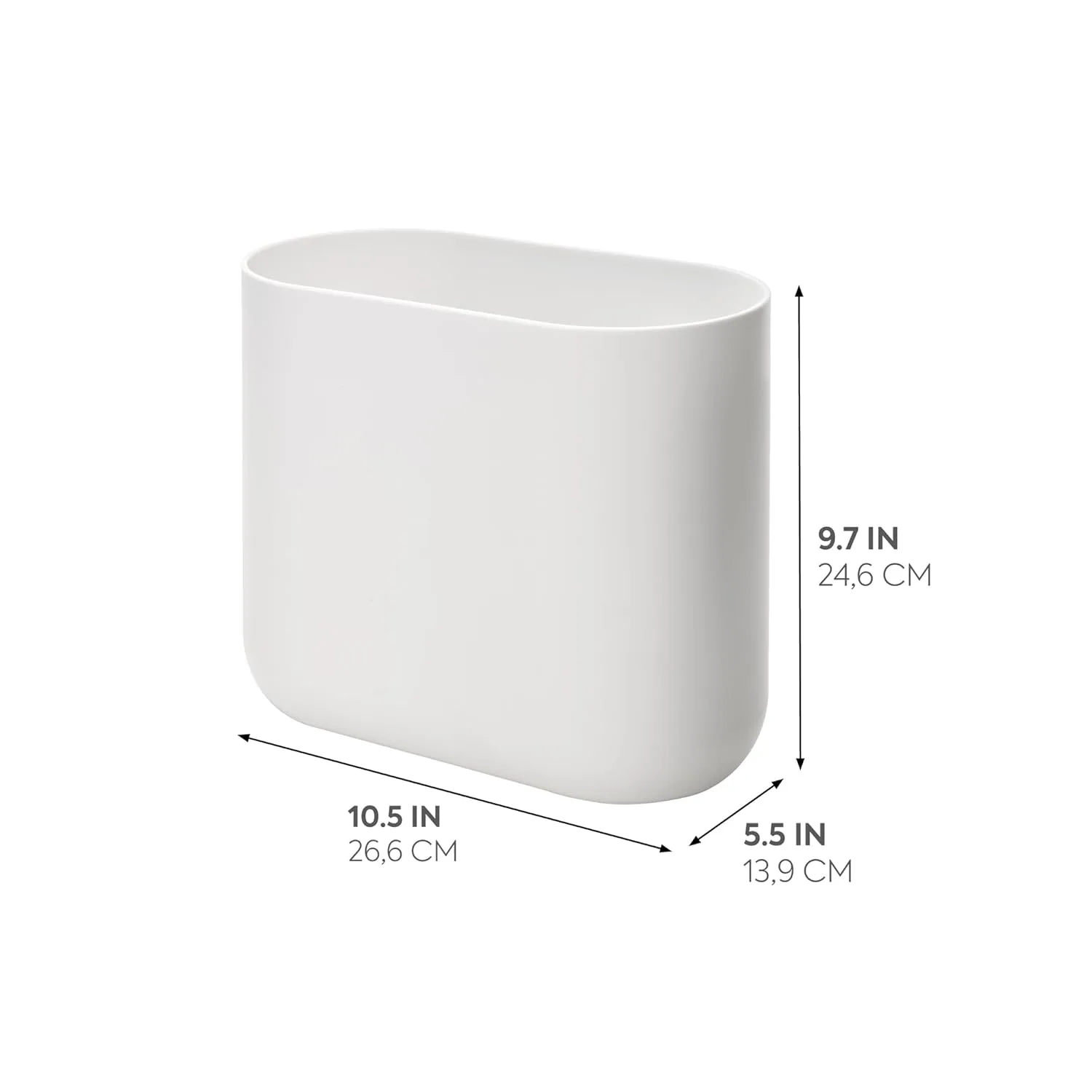 iDesign Slim Oval Plastic Waste Basket The Cade Collection, 10.56” x 5.5” x 9.77”, White