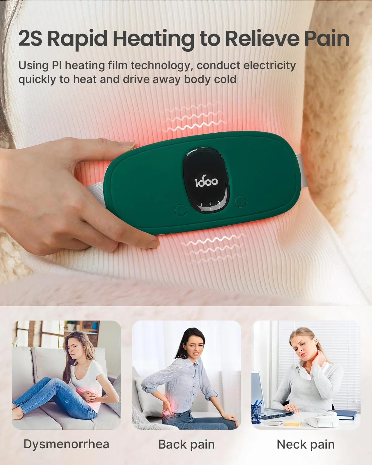 iDOO Travel Heating Pad, FSA HSA Eligible, Portable Heating Pad for Period Cramps with 3 Heat Levels and 3 Massage Modes, Menstrual Heating Pads for Women, Gifts for Girlfriend Mom Wife Women (Green)