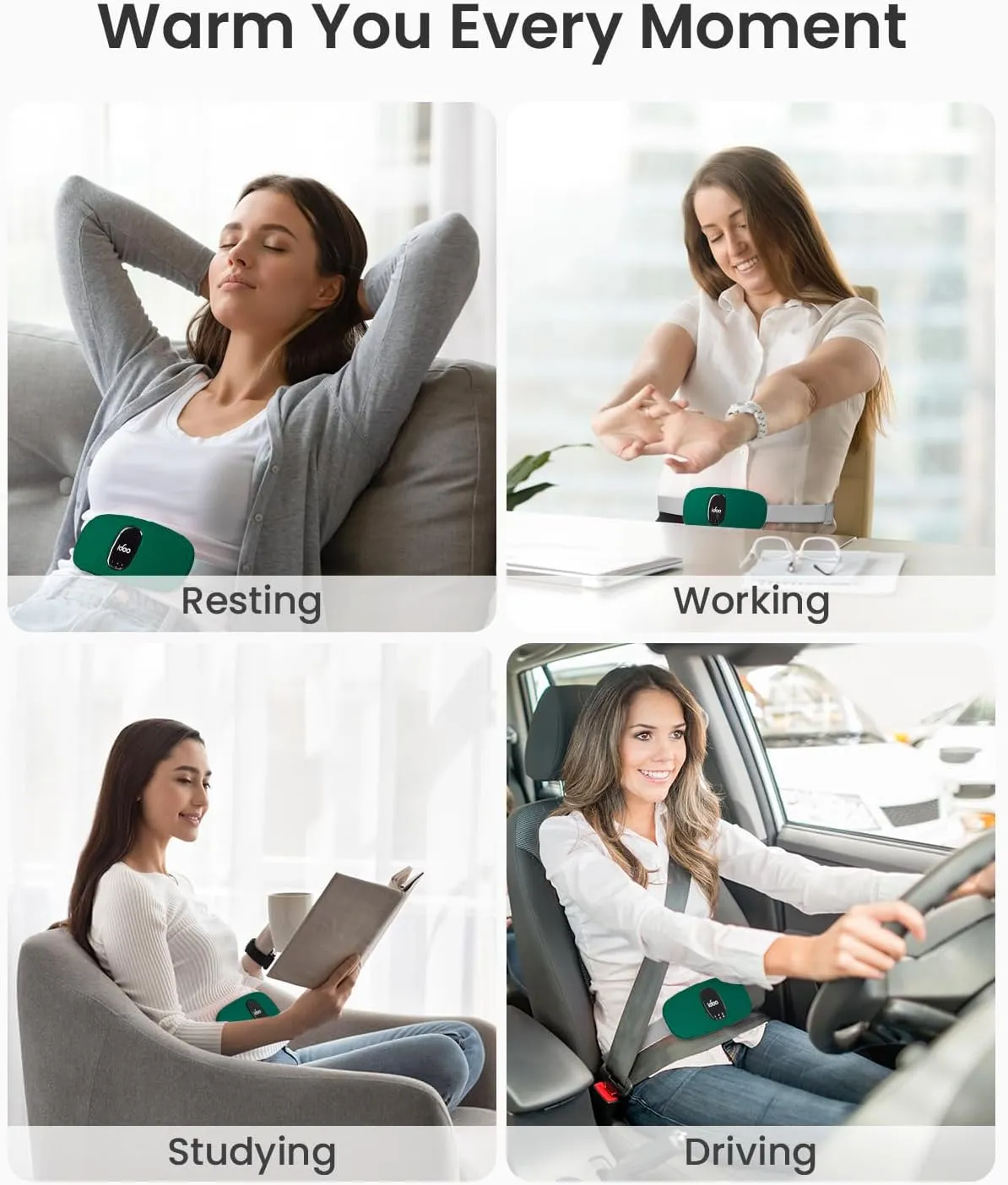 iDOO Travel Heating Pad, FSA HSA Eligible, Portable Heating Pad for Period Cramps with 3 Heat Levels and 3 Massage Modes, Menstrual Heating Pads for Women, Gifts for Girlfriend Mom Wife Women (Green)