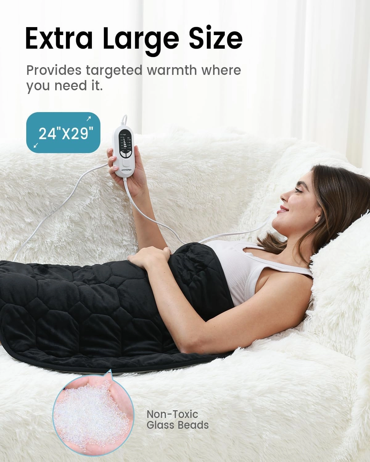 immtree Weighted Heating Pad 7lbs for Deeper Pain Relief, XXXL Size(29x24) Weighted Heating Blanket with Fast Heat Technology,Weighted Lap Heated Blanket, Weighted Heated Pad for Back and Shoulder